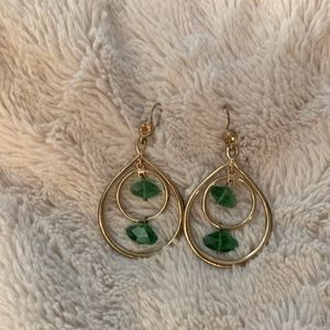 Gold and Green Chandelier Earrings